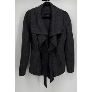 Cole Haan Woman Wool Baby Alpaca Wrap Jacket Charcoal Grey Lambskin Belt Size 10